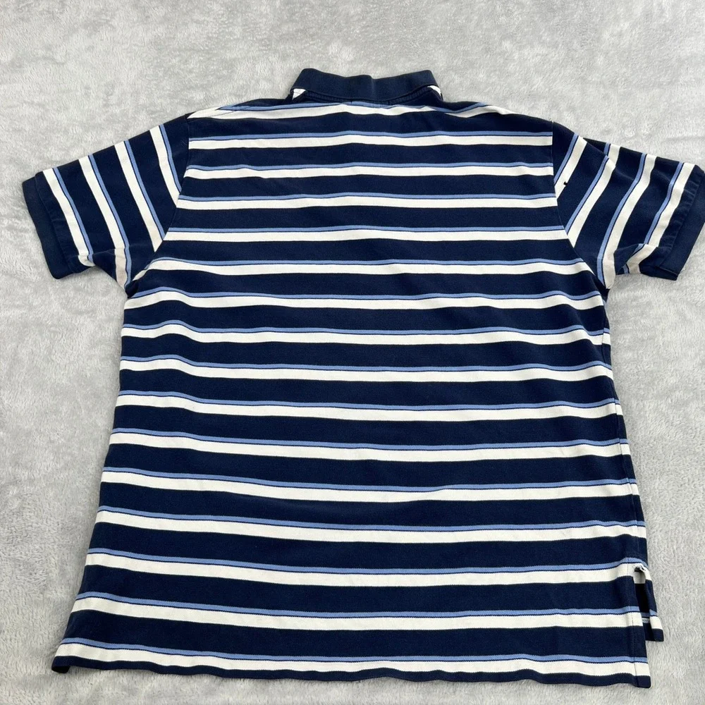 Polo Ralph Lauren Striped Pique Polo Shirt Mens 2XL Blue Short Sleeve Preppy